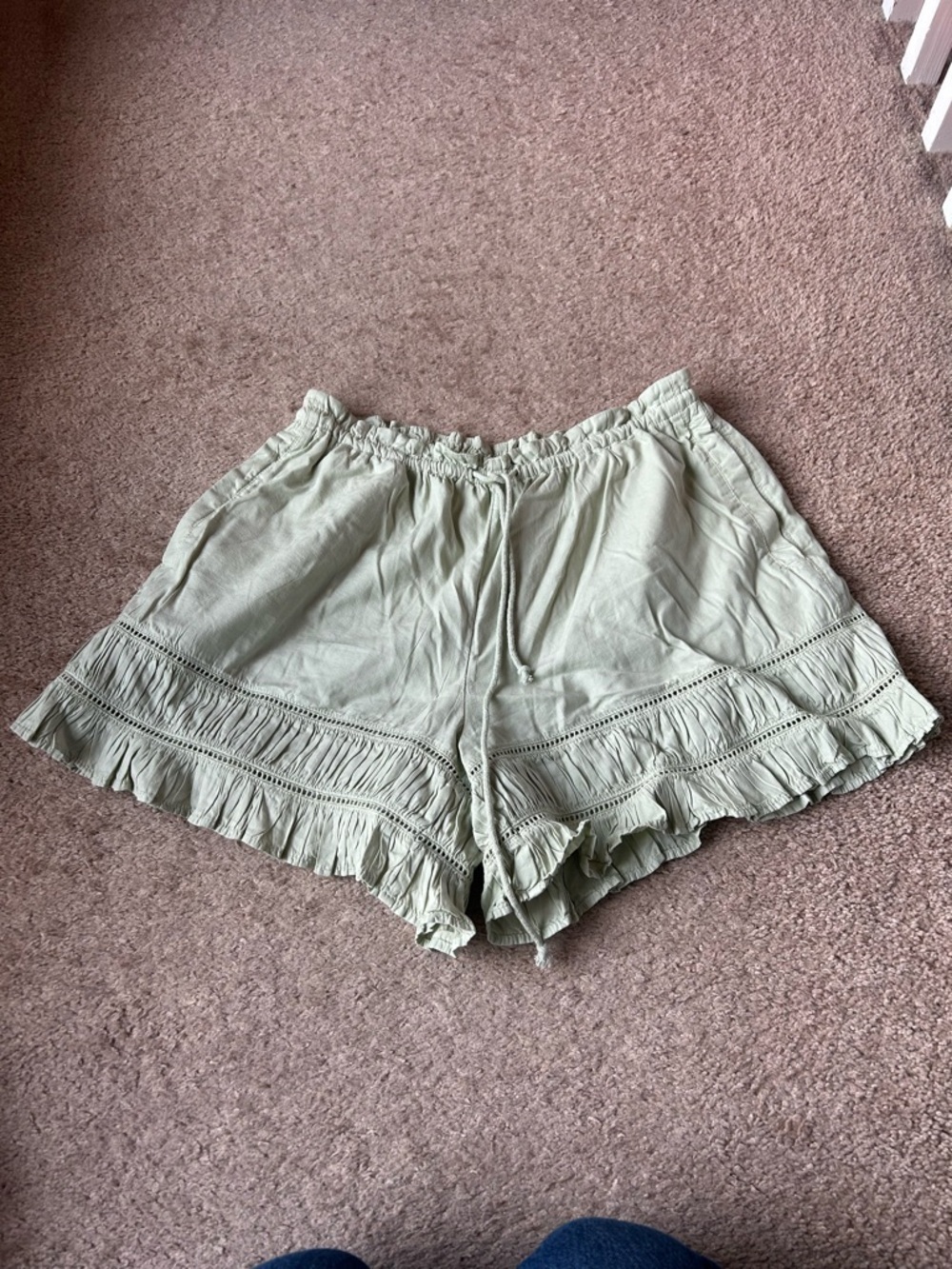 Free People Light Sage Ruffle Hem Women’s Shorts